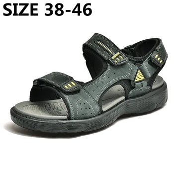 Нови класически кожени мъжки сандали, лятна ежедневни обувки, мъжки градинска и плажна обувки, римска лятна мъжка водна обувки, Размер 38-46