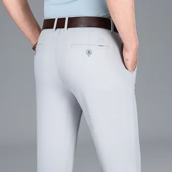 Класически Стил, ежедневни панталони от еластична тъкан Lyocell, мъжки пролет-лято бизнес модни директни маркови панталони, мъжки 42