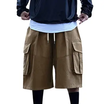 Мъжки летни шорти с регулируем шнурком, свободни широки панталони в стил хип-хоп, с множество джобове, с дълбоко деколте, в чатала, градинска дрехи, мъжки летни скъсяване на панталон