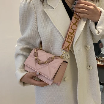 Нова дамска чанта Модна чанта-софтуера на веригата през Рамото С Широка каишка От тисненой на Кожата Малка Квадратна чанта, Луксозни Чанти Чантата