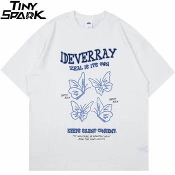Тениска в стил хип-хоп с писмото принтом Пеперуди 2023, мъжки градинска памучен риза в стил харадзюку, лятна ежедневни свободна тениска с къс ръкав, черна