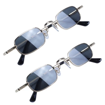2X ретро пънк очила, прозрачни квадратни слънчеви очила, дамски ретро слънчеви очила, мъжки метални рамки-Черно, Сиво и златен