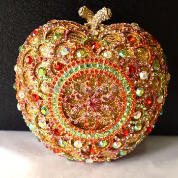 Чантата-клатч в форма на ябълка, луксозни чанти с кристали, портфейл за монети за партита, женски сватбени и вечерни чанти, дамски чанта (88307-B)