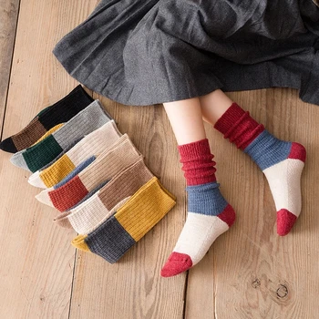 Жените чорапи 2022 Нови памучни чорапи Модерен есенно-зимни чорапи Топли дълги чорапи в стил мозайка женски