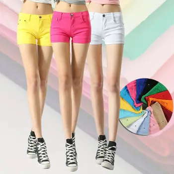 Нови Летни дамски памучни ленени панталони с висока талия с еластична ярки цветове, широки шорти