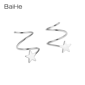 BAIHE Solid 14K Бяло/Жълто/Розово Златни Обеци-Метеорити под формата на Звезди, за жени и мъже, Модни и Ежедневни дрехи, Обручальный Сватбен Подарък, Изискани Бижута