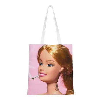 Чанта за пазаруване с кукла тютюнопушенето, холщовая чанта за пазаруване за поръчка, чанти през рамо, по-голямата голям моющаяся чанта