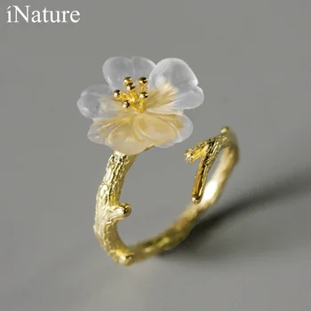 Естествено пръстен с кристали от сребро 925 проба, креативни бижута, Цветя под дъжда, отворени регулируеми Пръстени за Жени