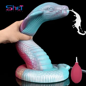 SHET Огромен Эжектирующий вибратор King Cobra, Фантазийный Голяма Змия Пенис С Функция за пръскане на течност, стимулиране на Точката G, Игри за възрастни, Интимни Продукти