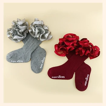 FOCUSNORM/5 цвята, терлици за малки момичета, дълга тръба, дантелени чорапи с рюшами, обикновена дишащи пролетно-летни чорапи
