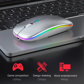 Безжична мишка с Bluetooth за компютър PC, лаптоп, iPad таблет е с RGB подсветка на Мишката ергономични акумулаторни USB мишка Gamer Безжична мишка с Bluetooth за компютър PC, лаптоп, iPad таблет е с RGB подсветка на Мишката ергономични акумулаторни USB мишка Gamer 2