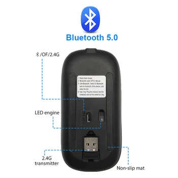 Безжична мишка с Bluetooth за компютър PC, лаптоп, iPad таблет е с RGB подсветка на Мишката ергономични акумулаторни USB мишка Gamer Безжична мишка с Bluetooth за компютър PC, лаптоп, iPad таблет е с RGB подсветка на Мишката ергономични акумулаторни USB мишка Gamer 5